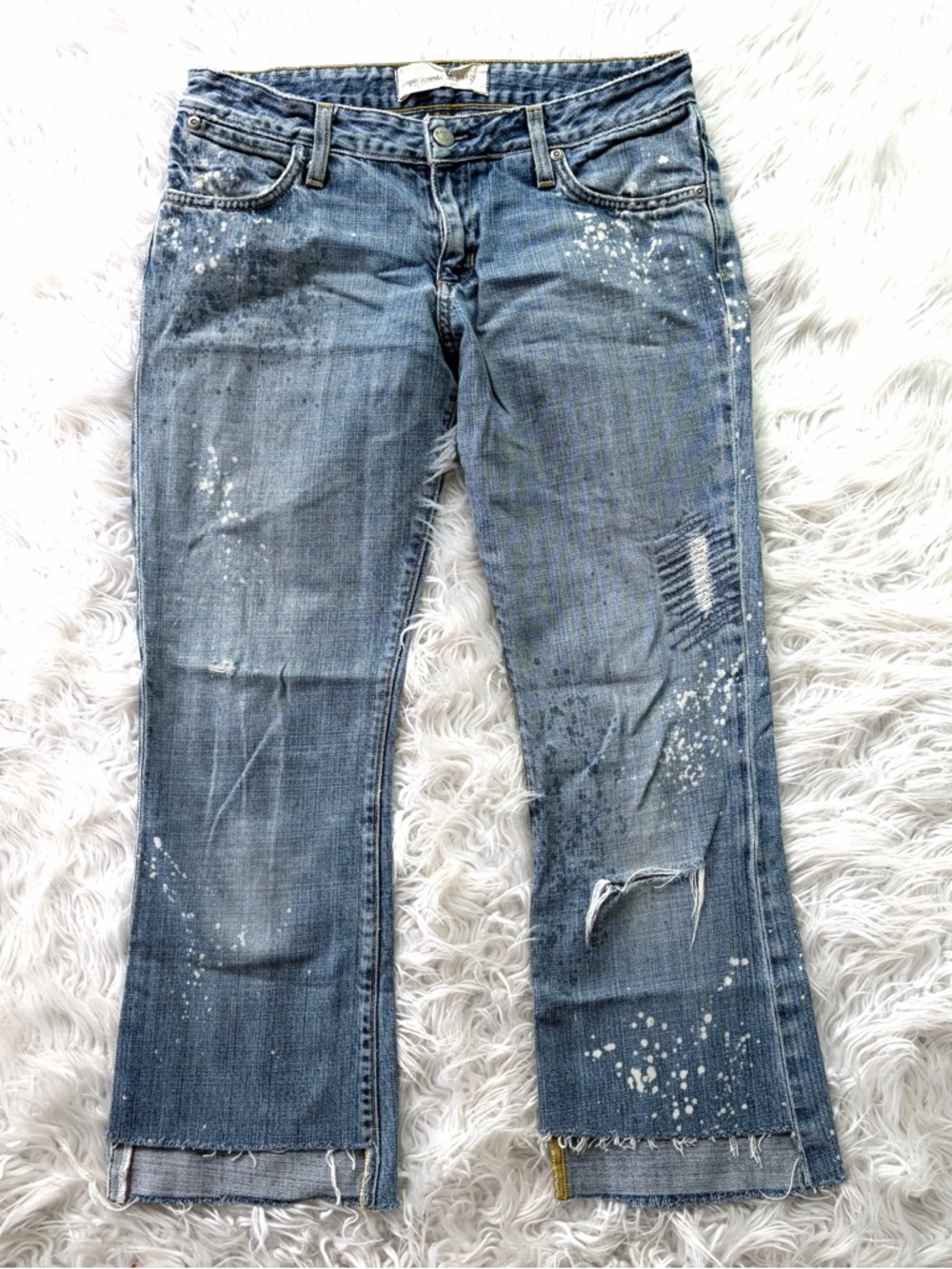 Paper Denim & Cloth Blue Splatter Straight Leg Jeans Size 28